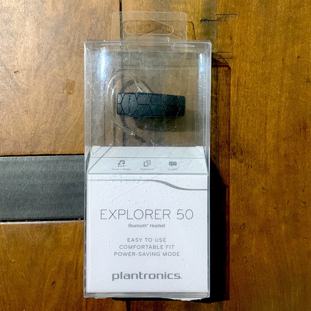 Bluetooth headset. Plantronics brand. New in box, never opened.